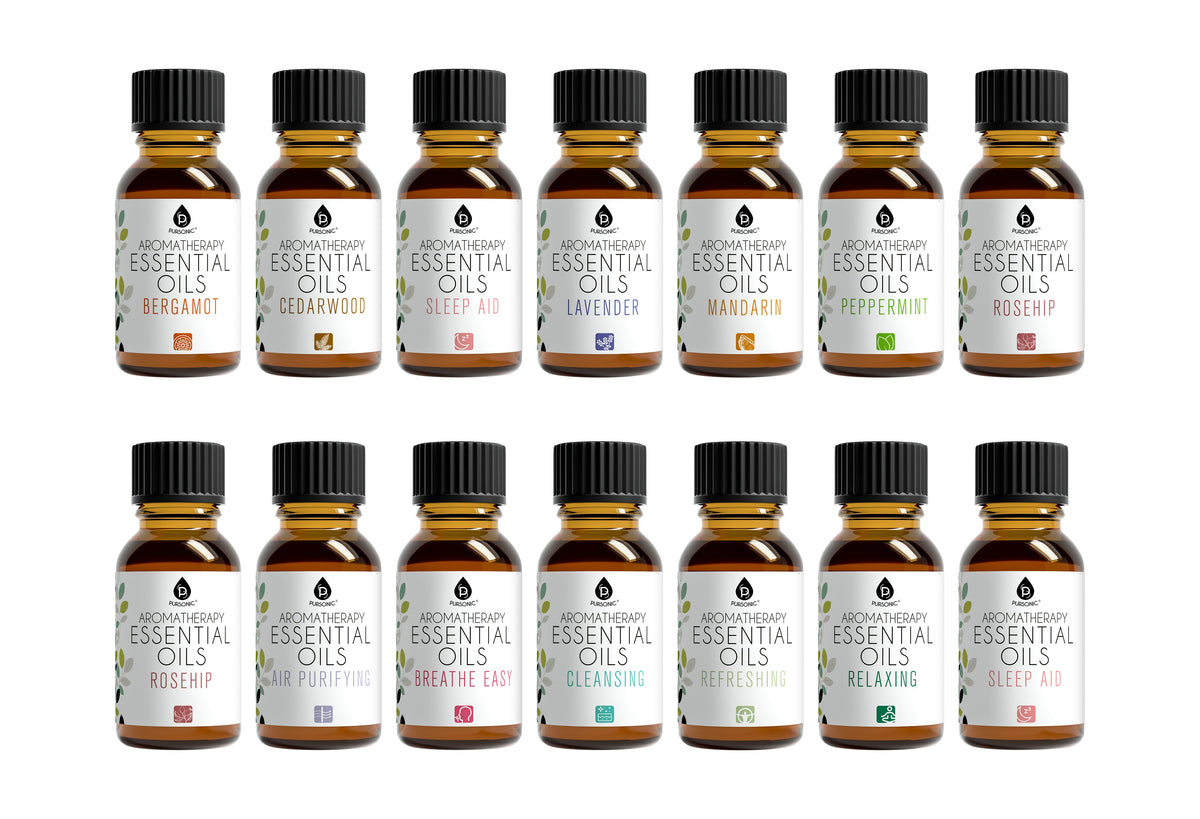 Pursonic aromatherapy essential oils 14-pack gift set with assorted fragrance bottles